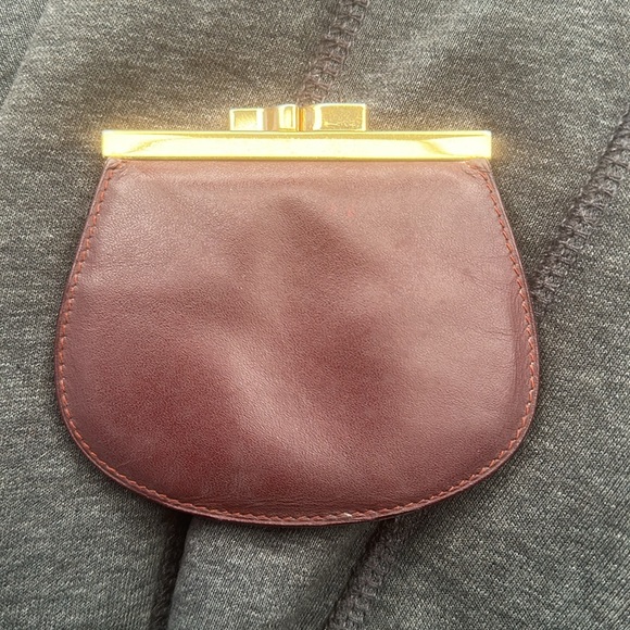 Cartier Burgundy Bordeaux Leather kiss lock Coin Purse dual pockets - Picture 2 of 12